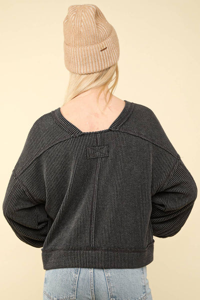 VERY J - NT11947-Two Tone Otto Ribbed Oversized Soft Comfy knit Top: OATMEAL / S-M-L/2-2-2