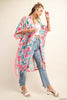 Kori - COZY ABSTRACT PRINT COVER UP KIMONO: PINK - GREEN / SM