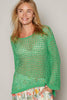 Pol Clothing - Dropped Shoulder Open Knit Boat Neck Sweater Top: S / WARM OLIVE