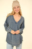 VERY J - NT11802-Washed Knit V-Neck Oversized Top: MAUVE / S-M-L/2-2-2