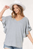 Shop Basic USA - Rolled Short Sleeve Round Neck Top: XL / DENIM