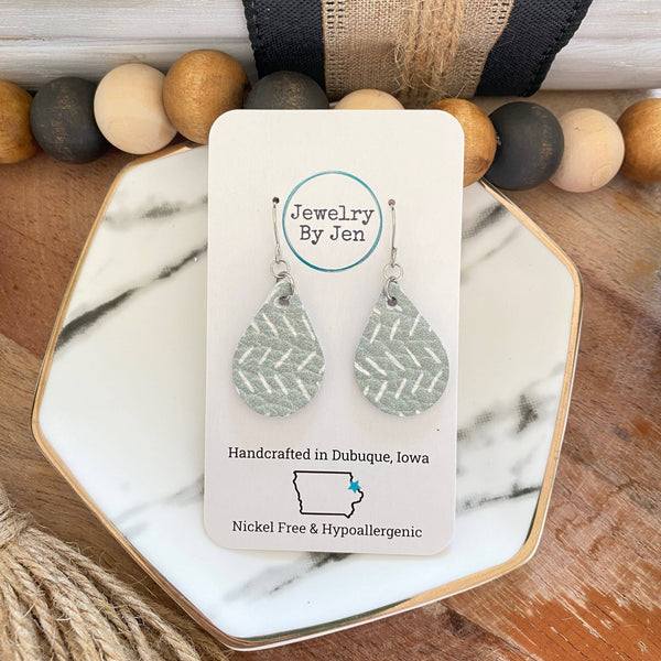 Jewelry By Jen - Small Teardrop: Sage Green Chevron