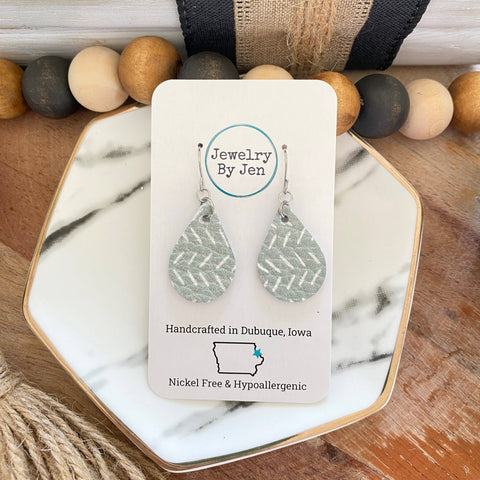 Jewelry By Jen - Small Teardrop: Sage Green Chevron