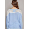 Pol Clothing - Round neck long sleeve lace patch solid knit top: EVENING BLUE / L