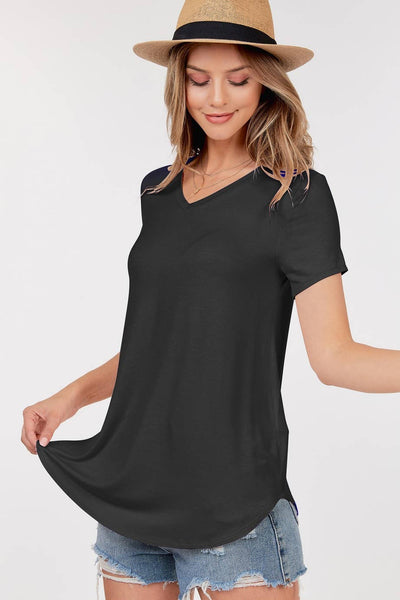 Shop Basic USA - Basic Short Sleeve V Neck Top: L / NAVY