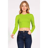 Timeless - Round Neck Long Sleeve Crop Shirt Top: GREEN / M