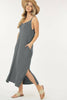 Shop Basic USA - Solid Long Dress With Spaghetti Straps: XL / DUSTY GREEN