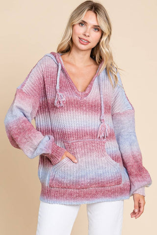 IWT Brands - 12W2480L - MULTI-COLOR HOODED COZY SWEATER WITH DRAWSTRING