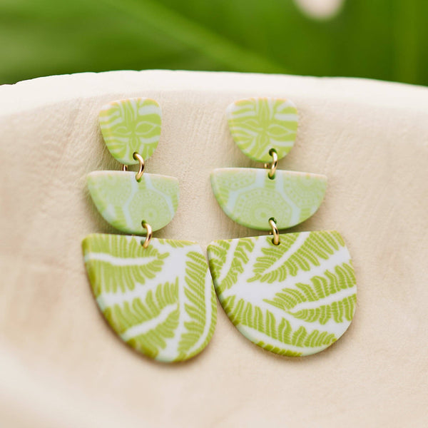 JILZARAH - Seaside Green Triple Clay Bezel Post Earrings