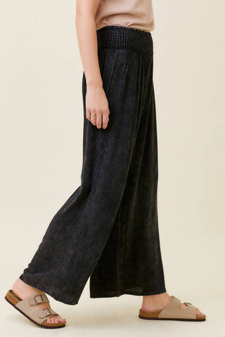 Mystree - 55976 Smocked Wide Leg Washed Pants