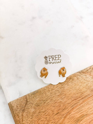 Pomeranian dog Enamel Stud Earring