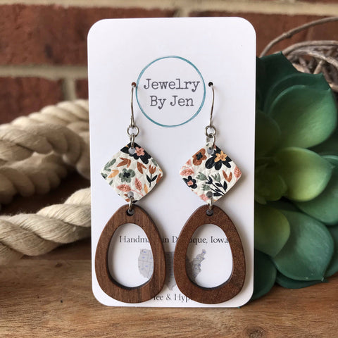 Jewelry By Jen - Wood Oblong & Gentle Summer Earrings